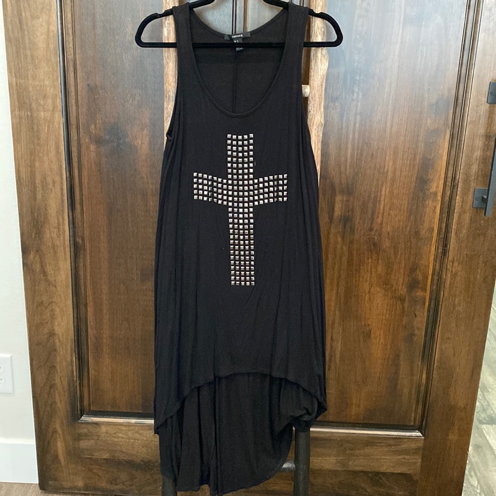 Forever 21 black high-low dress with studded cross